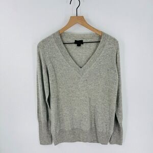 J. Crew Collection Italian Cashmere V-Neck Sweater Gray Size L Quiet Luxury